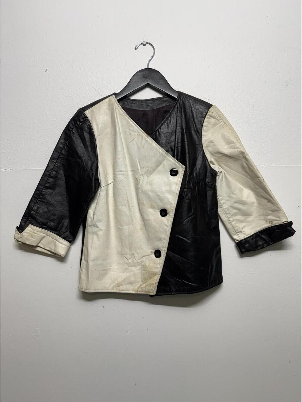 Vintage Thrashed Black And White Kimono Leather Jacket Women’s XS/S
